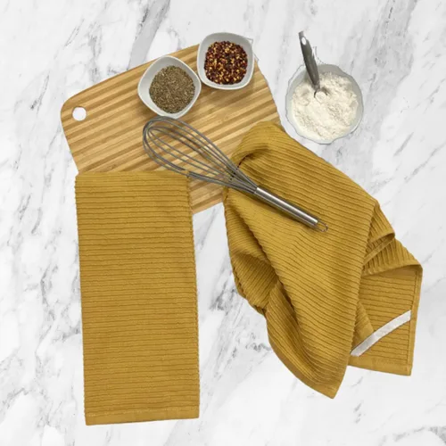 Miniatura 7 de Serafina Home Paños de cocina a cuadros amarillo mostaza: paño de 100 % algodón, suave, para limpieza y secado, absorbente, de rizo, con asa, juego