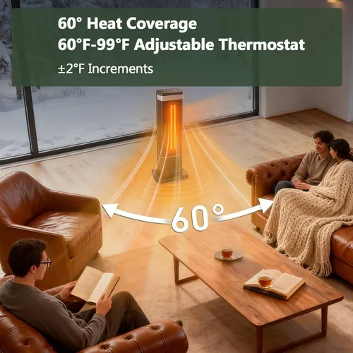 Miniatura 4 de Calentador de ambiente de 24" de 1500 W para uso en interior, calentador eléctrico portátil con control remoto, calentadores pequeños
