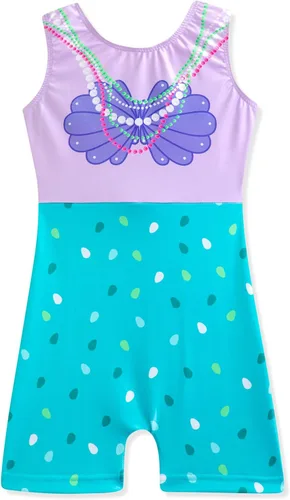 Miniatura 10 de HOZIY Leotardos de gimnasia para niñas, con diseño de sirena, bicicleta brillante, lunares verdes, rojo y rosa fuerte