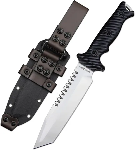 Hoja fija táctica de 11.5 pulgadas Full Tang Jungle Primitive Tanto de 11.5 pulgadas, diente dorsal afilado y cuchillo de supervivencia para Blanco
