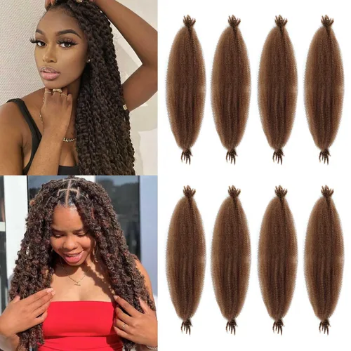 Miniatura 23 de Cabello afro trenzado elástico color marrón claro de 16 pulgadas, paquete de 3 T27, cabello afro preesponjado y trenzado elástico, cabello afro