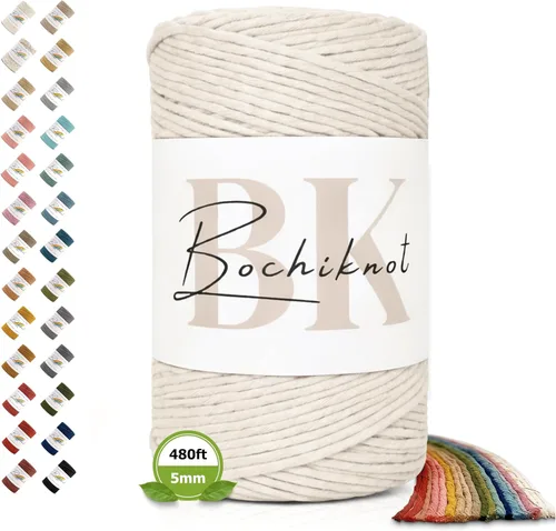 BOCHIKNOT Cordón de macramé de 5 mm - Cordón de macramé de una hebra - Cordón de algodón para macramé y anudado - Suministros de cuerda de macramé