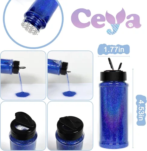 Miniatura 4 de Ceya - Polvo de purpurina holográfica ultra fina 3.8oz/ 110g, color azul real láser, 1/128” 0.008” 0.2mm, para slime, resina epoxi, manualidades