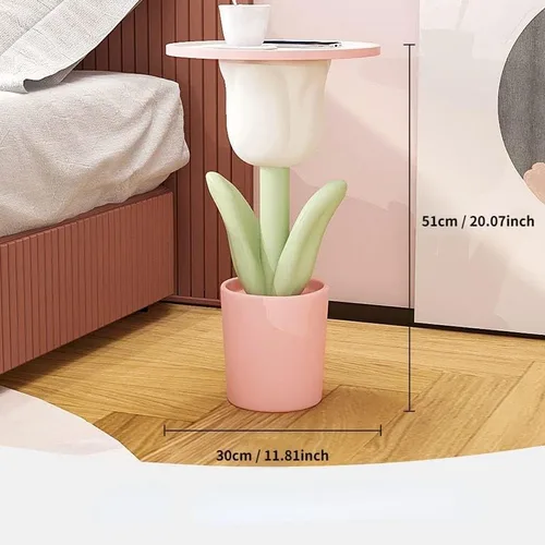 Miniatura 2 de Mesa auxiliar con forma de tulipán, mesa de centro pequeña con bandeja de almacenamiento, 11.8 x 11.8 x 20.1 in, mesa auxiliar de resina alta