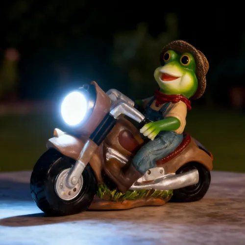 Luz solar de estatua de motocicleta de rana – Decoración de jardín al aire libre, figura de rana de resina, adorno vintage para patio, césped,