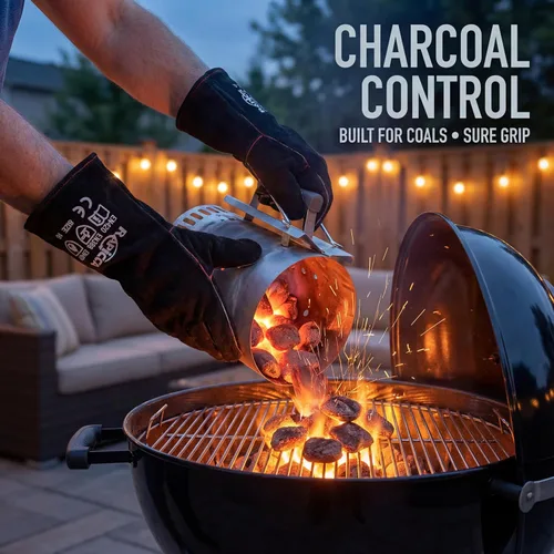 Miniatura 5 de RAPICCA 14.0 pulgadas, 662 ℉ de cuero forja/Mig/Stick soldadura resistente al calor/fuego, guantes para horno, parrilla, chimenea, horno, estufa