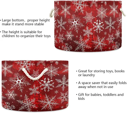 Miniatura 3 de Cesta de almacenamiento grande de Navidad con patrón rojo de copos de nieve para juguetes, ropa, caja de almacenamiento de ropa sucia, bolsa Patrón 5