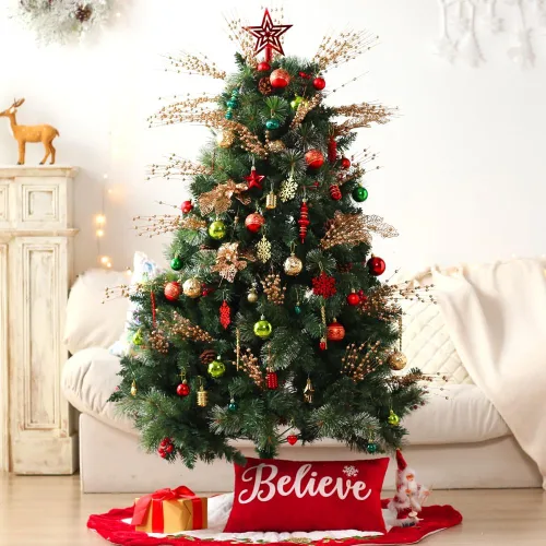 Miniatura 7 de Adornos para árbol de Navidad, paquete de 78 adornos para árbol de Navidad, bolas de Navidad rojas y verdes, doradas, inastillables, juego surtido