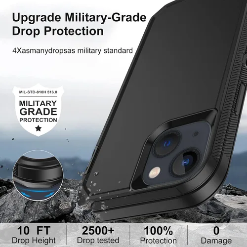 Miniatura 4 de Funda para iPhone 13 con 2 protectores de pantalla, protección contra caídas a prueba de golpes, cuerpo completo, resistente, 3 capas, militar