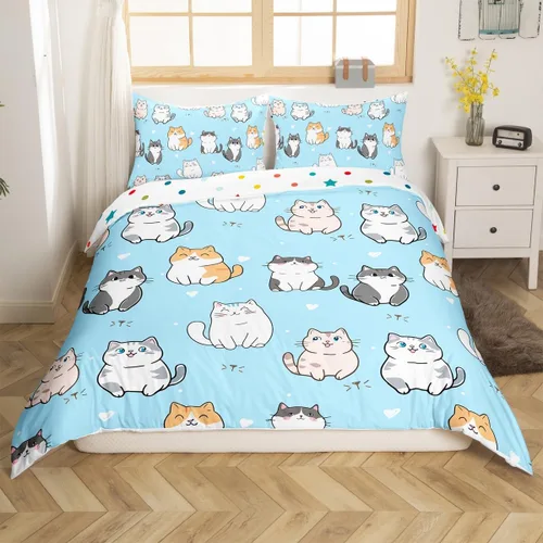 Miniatura 8 de Erosebridal Juego de funda de edredón con diseño de gato y fresa, tamaño individual, diseño de caricaturas, arcoíris, con temática de animales