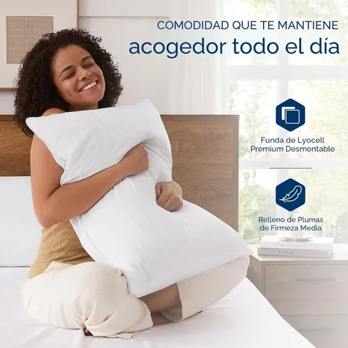 Miniatura 3 de downluxe Juego de 2 almohadas de plumas de ganso y plumón, colección de hotel, para dormir de espalda, estómago o de lado, tamaño Queen