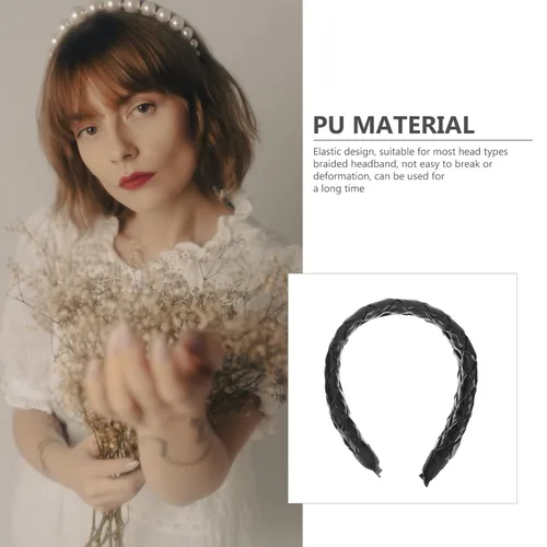 Miniatura 2 de Beaupretty Diademas trenzadas de cuero diadema ancha trenzada: diadema ancha de cuero a cuadros, diadema ancha y dura, tocado de moda para niñas