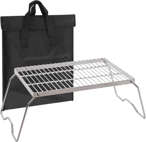 Miniatura 10 de REDCAMP Parrilla de fogata portátil de 12 pulgadas, acero inoxidable 304, parrilla plegable de fogata con parabrisas patas ajustables en altura