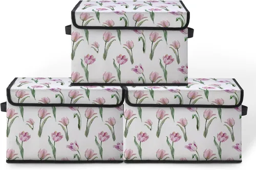 Miniatura 35 de Contenedores de almacenamiento apilables para ropa con tapas, organizadores de clóset con estampado de gatos de tela para el hogar y la oficina