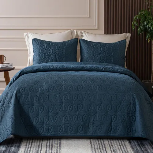 Miniatura 13 de Whale Flotilla - Juego de ropa de cama King, colchas suaves color beige brillante para cama King, tamaño King para todas las estaciones, 3 piezas