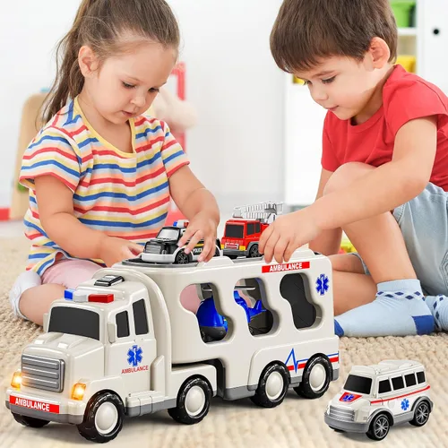 Miniatura 3 de JUKUDAHU Vehículo de Juguete de Ambulancia de Juego 5 en 1 Camiones de Juguete para Niños Pequeños para Niños de 3 4 5 6 7 Años - Autos Accionados