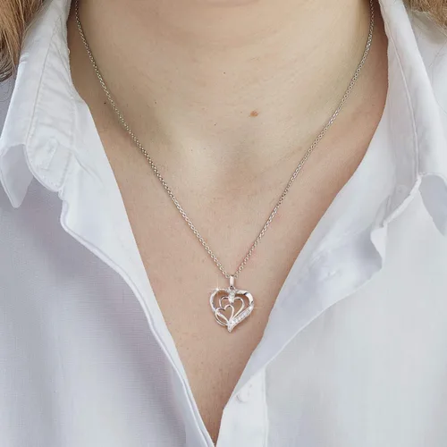 Miniatura 2 de Collar de tres generaciones para bisabuela de plata de ley 925 con 3 corazones de generación, regalo para cumpleaños del día de la madre