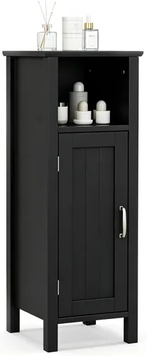 COSTWAY Bathroom Storage Cabinet, Freestanding Narrow Storage Organizer with Open Shelf & Adjustable Shelf, Small Slim Floor Cabinet for Bathroom,