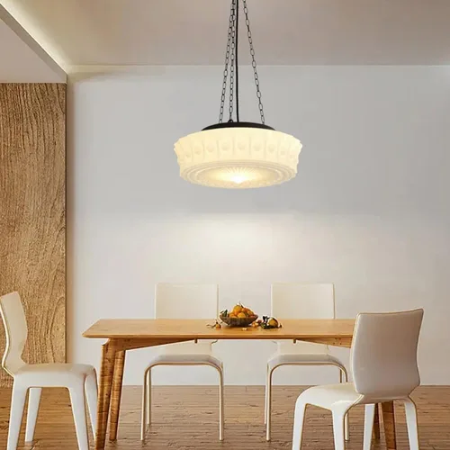 Miniatura 2 de Bedroom Large Pendant Lights, Nordic Retro Black Metal Ceiling Hanging Lighting with 13.8in Glass Shade, Adjustable Height E27/E26 Sockets
