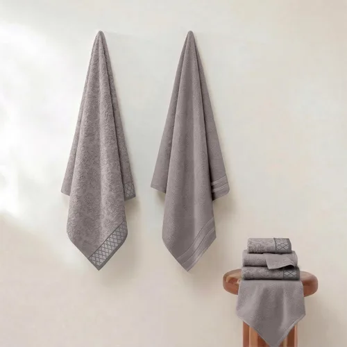 Miniatura 6 de Modern Threads - Juego de 6 toallas de algodón peinado jacquard/liso ultra suave, 550GSM, 100% algodón peinado con bordes adornados, color gris Nube