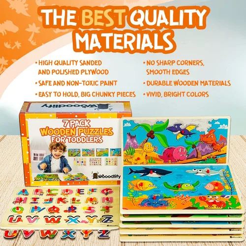 Miniatura 6 de Paquete de 7 rompecabezas de madera para niños de 2, 3, 4, 5 años, 7 coloridos rompecabezas de madera gruesa para niños de 2 a 5 años, números
