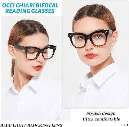 Miniatura 2 de OCCI CHIARI Lentes de lectura bifocales de gran tamaño para mujer, bloqueo de luz azul, elegantes lectores 1.0 1.5 2.0 2.5 3.0 3.5 Demi