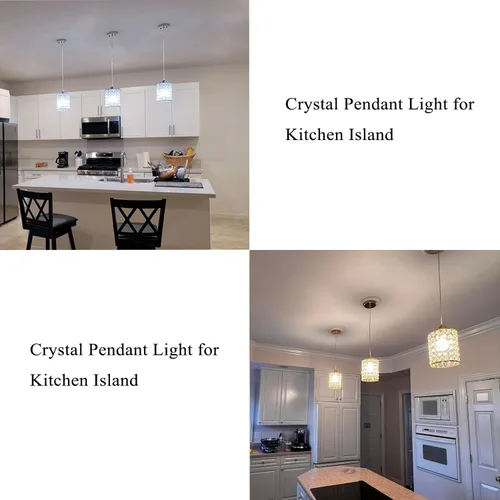 Miniatura 5 de Paquete de 3 lámparas colgantes de cristal, iluminación colgante de isla de cocina cromada, luces colgantes de techo con cable ajustable