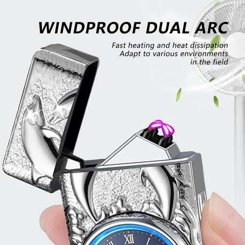 Miniatura 2 de BABOBIU Encendedor eléctrico recargable por USB, resistente al viento, encendedor de delfines sin llama, portátil, con linterna portátil, regalo