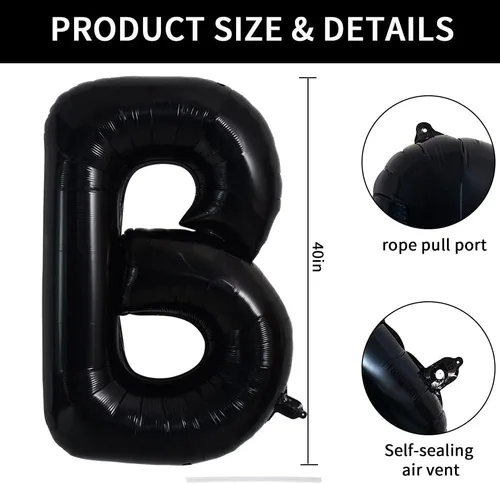 Miniatura 2 de TONIFUL Globos grandes de helio de letras B negras grandes de 40 pulgadas, globos de aluminio Mylar para decoración de suministros de fiesta