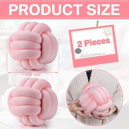 Miniatura 2 de Namalu 2 almohadas redondas de felpa con nudo, suaves y estéticas, para aliviar el estrés, lindas almohadas decorativas anudadas para la decoración