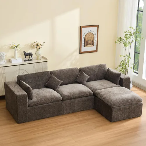 Miniatura 35 de Sofá modular sin hueso de 115 pulgadas, sofá modular modular con otomana, tapizado de gran tamaño, convertible, cómodo sofá de felpilla de 4 plazas