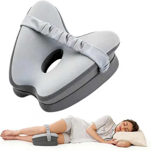 Miniatura 8 de Almohada de rodilla de espuma viscoelástica para dormir de lado, azul con correa ajustable para alineación de cadera y columna vertebral, alivia