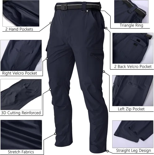 Miniatura 3 de WENRONSTA Pantalones cargo de senderismo para hombre, secado rápido, ligeros, impermeables, 6 bolsillos, para exteriores, pesca, montaña