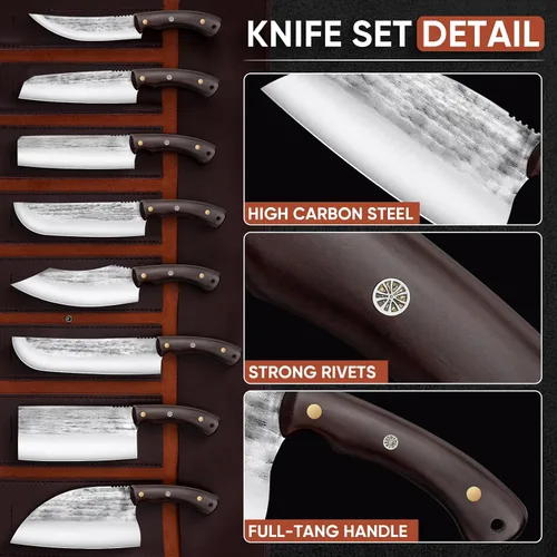Miniatura 6 de TIJERAS Juego de 14 piezas de cuchillos de carnicero para cortar carne, cuchillos de chef japoneses premium con bolsa, juego de cuchillos de cocina