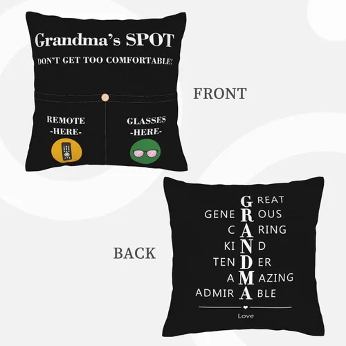 Miniatura 2 de Funda de almohada con dos bolsillos, regalos para abuela, funda de almohada cuadrada de poliéster de doble cara para decoración del hogar, regalos