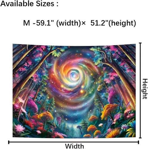 Miniatura 7 de Tushelia Tapiz espacial de galaxia con luz negra, tapiz reactivo a los rayos UV, tapiz de árbol de bosque con plantas florales, tapiz que brilla