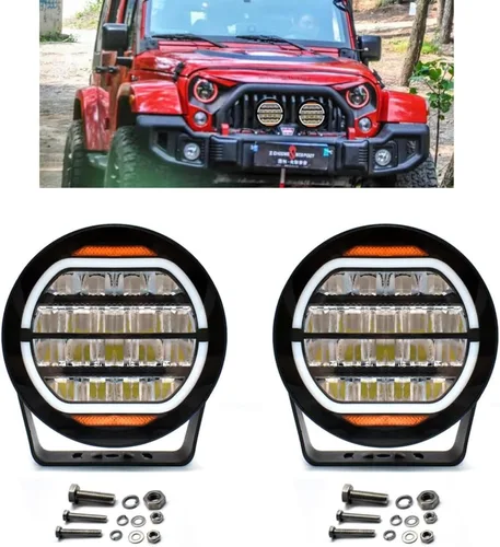 Luz LED redonda de 7 pulgadas con señal de giro DRL, 2 lámparas de conducción de cápsulas de 120 W, luces de trabajo de espejo de vidrio para Jeep,