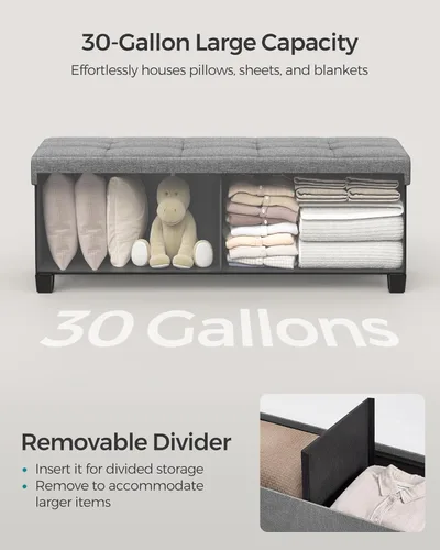 Miniatura 5 de SONGMICS Banco otomano de almacenamiento, reposapiés plegable con patas, 15 x 43 x 15.7 pulgadas, banco de extremo de cama, baúl de almacenamiento