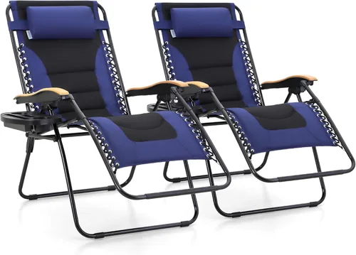 Miniatura 14 de MFSTUDIO Zero Gravity - Juego de 2 sillas de gran tamaño para exteriores, sillas antigravedad para exteriores, silla plegable ajustable con soporte