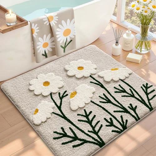 Miniatura 37 de LUMI Alfombra cuadrada de baño de playa, antideslizante, de secado rápido, ultra suave, lavable, absorbente, alfombra de baño con tema mar oceánico