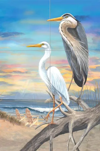 Mural de azulejos de cerámica para salpicaduras de aves acuáticas para cocina/baño - garzas costeras - Mary Lou Troutman
