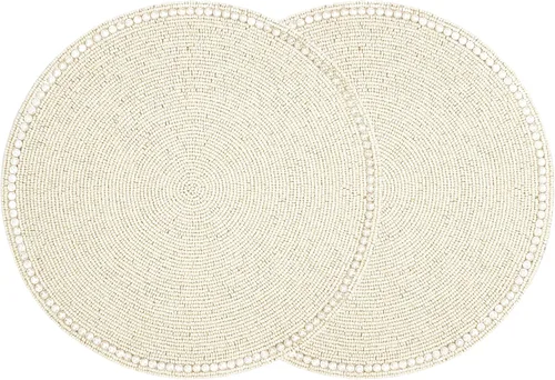Miniatura 41 de Manteles individuales de 13 pulgadas con cuentas redondas para mesa de comedor - Manteles decorativos con cuentas de vidrio y respaldo de algodón