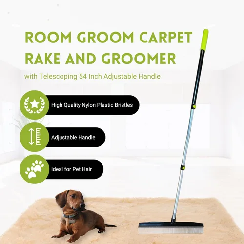 Miniatura 2 de A-to-Z Supply Rastrillo Acicalador de Alfombras Room Groom con Mango Telescópico Ajustable de 54" y Herramienta de Cepillo Portátil Removedor