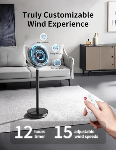 Miniatura 3 de Ventilador de pie para dormitorio, ventilador omnidireccional oscilante de 180°, ventilador de piso silencioso de 20 dB de CC ultra silencioso que