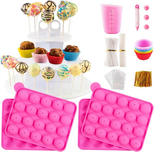 Kit para hacer pasteles con 2 juegos de moldes de silicona con soporte para tartas de 3 niveles, olla de fusión de chocolate, moldes de silicona