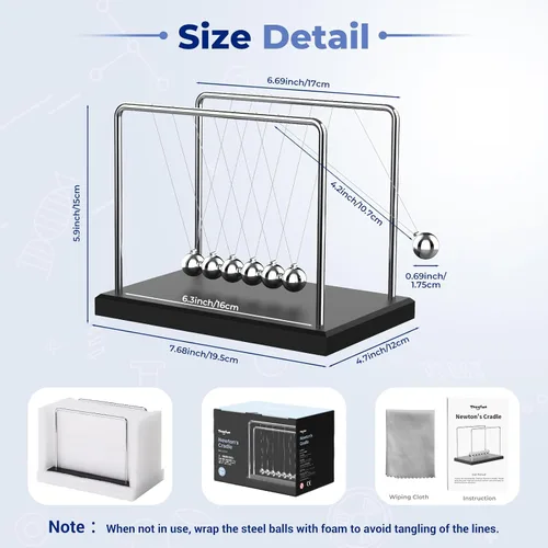 Miniatura 5 de Theefun Newtons Cradle Balance Péndulo 7 cuentas oscilantes bolas oscilantes de aproximadamente 50 segundos, juguetes de ciencia física, bolas