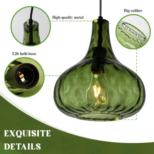 Miniatura 3 de Iluminación colgante de globo de vidrio verde estilo granja, lámpara colgante de vidrio vintage, lámpara colgante moderna de mediados de siglo