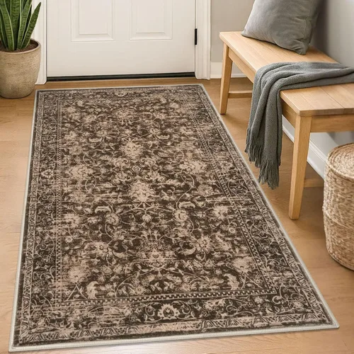 Miniatura 50 de KILOCOCO Alfombra lavable de 2 x 3 para entrada, estampado floral vintage, suave, antideslizante, azul, alfombras de cocina, tapete