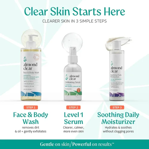 Miniatura 7 de Suero limpiador facial y corporal con ácido mandélico almendra, nivel 1 para acné, foliculitis, piel envejecida, pelos encarnados, manchas oscuras