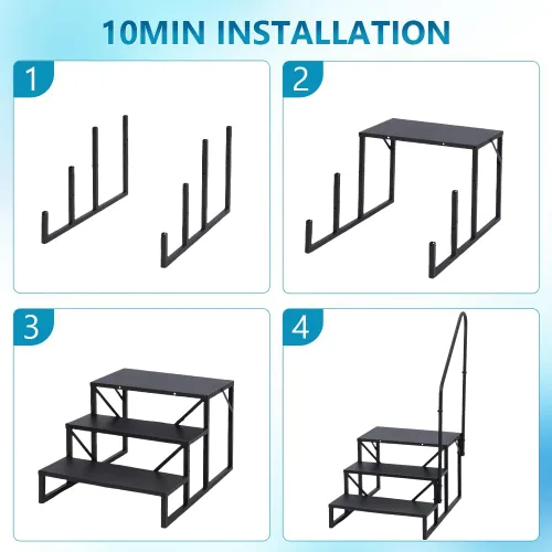 Miniatura 5 de Towallmark RV 3 escalones con pasamanos, peldaños de metal para bañera de hidromasaje, escaleras portátiles para RV, escaleras de casa móvil